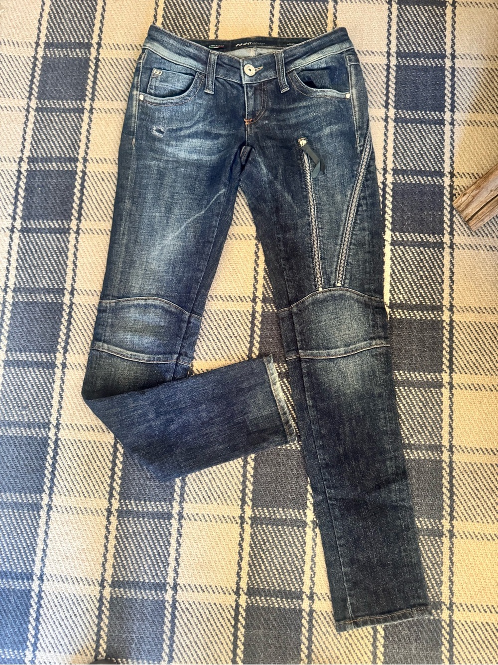 Miss Sixty Faded Dark Blue Skinny Moto Jeans with Zip Detail